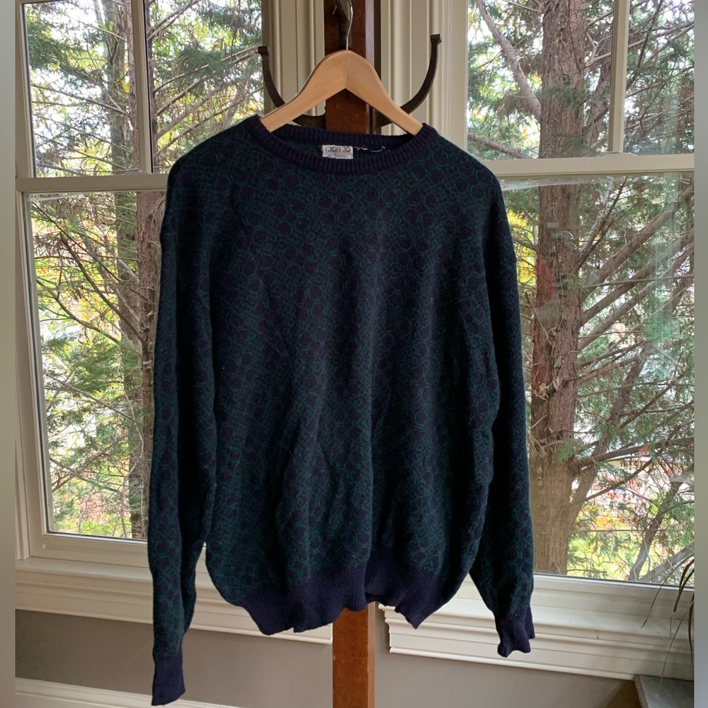 vintage Giorgio di Firenze blue + green patterns, sweater, men’s size medium